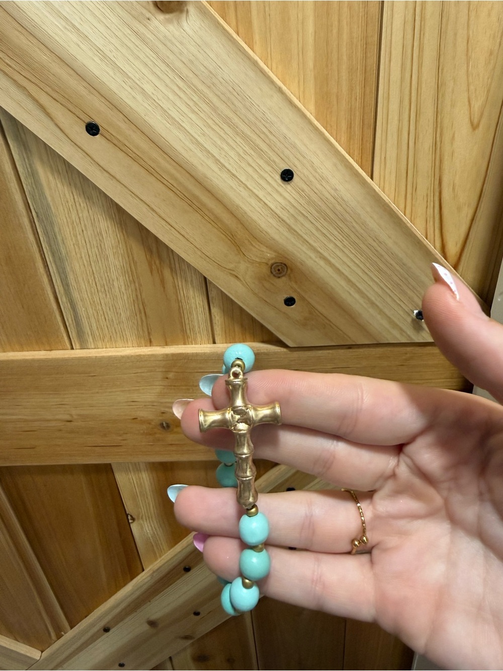 Turquoise Beaded Cross Stretch Bracelet - Picture 2 of 3